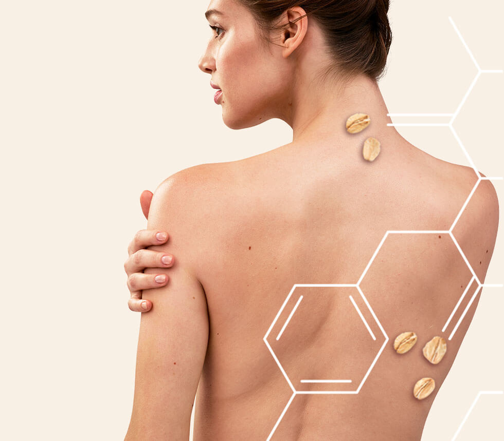 Active naturals da Aveeno para a pele da mulher nas costas e no corpo